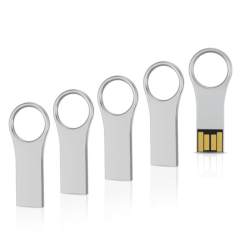 RAOYI 5 Pack 32GB Metal Key Shape USB Flash Drive, USB 2.0 Memory Stick Thumb Drives Jump Drive for PC Laptop Desktop Computer-Silver - Image 1